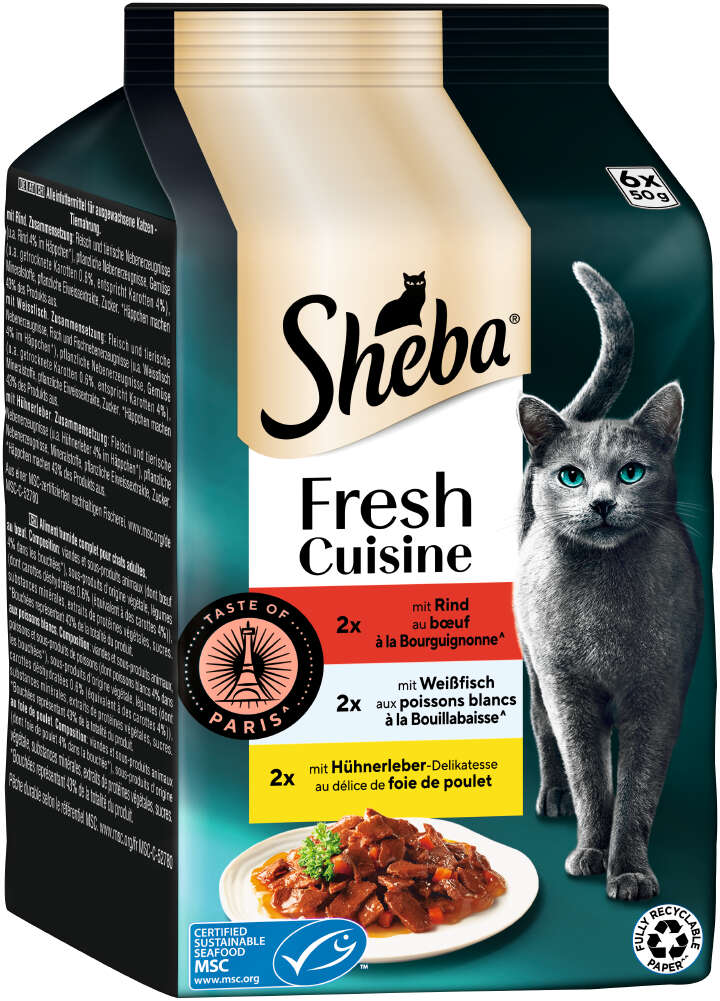 Sheba Katzen-Nassfutter Fresh Cuisine Taste of Paris Rind+Weißfisch+Huhn 6x50 g